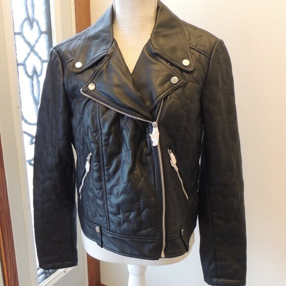 Express Faux Leather Quilted Moto Jacket NWT – Star Stitching – Black – Size L - Picture 1 of 8